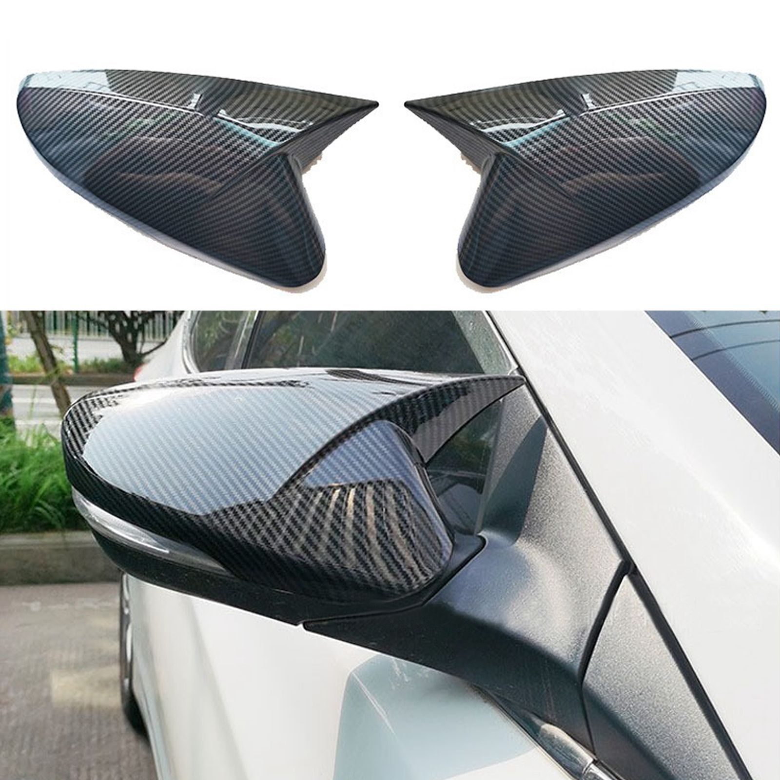 1Pair For Hyundai Veloster 2012-2017 Carbon Fiber OX Rear View Mirror Cover Trim