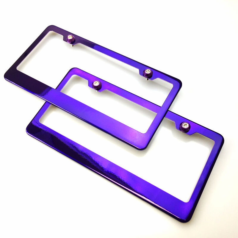 Stainless Steel Purple Chrome License Plate w/Screw Cap Holder Frame Car Suv x2