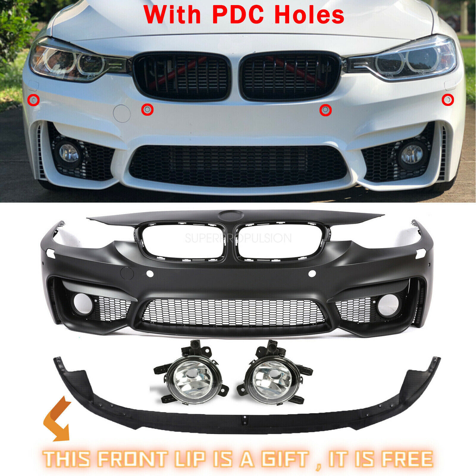 F30 M3 Style Look FRONT BUMPER FOR BMW F30 3 SERIES SEDAN & WAGON W/ PDC 12-18