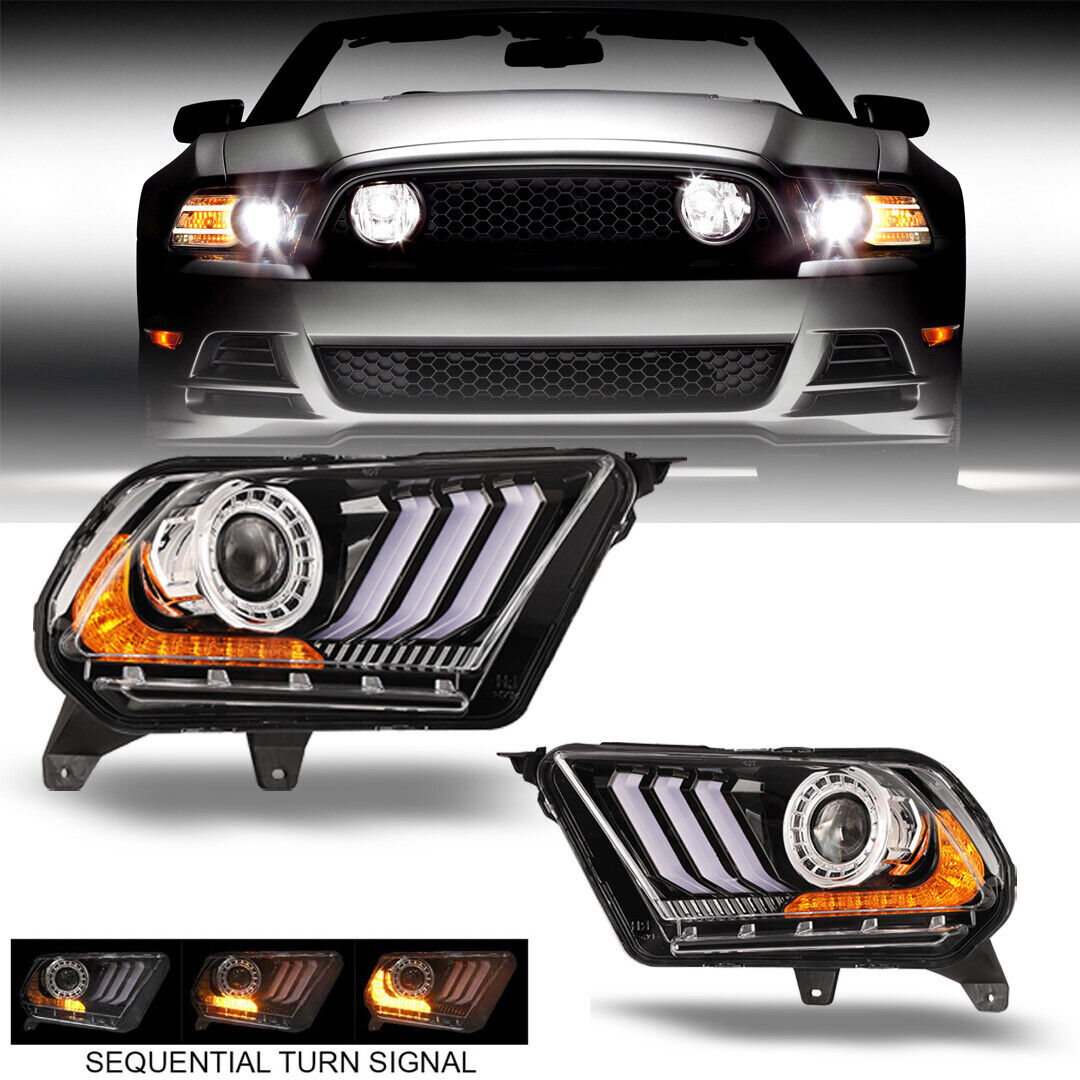 Pair for 2010-2012 Ford Mustang Headlights Sequential LED Projector w/ Bulbs 