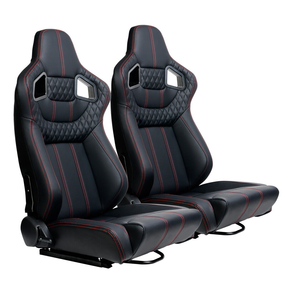 2PCS Universal Car Racing Seats PU Leather Reclinable Bucket Seats Black & Red 