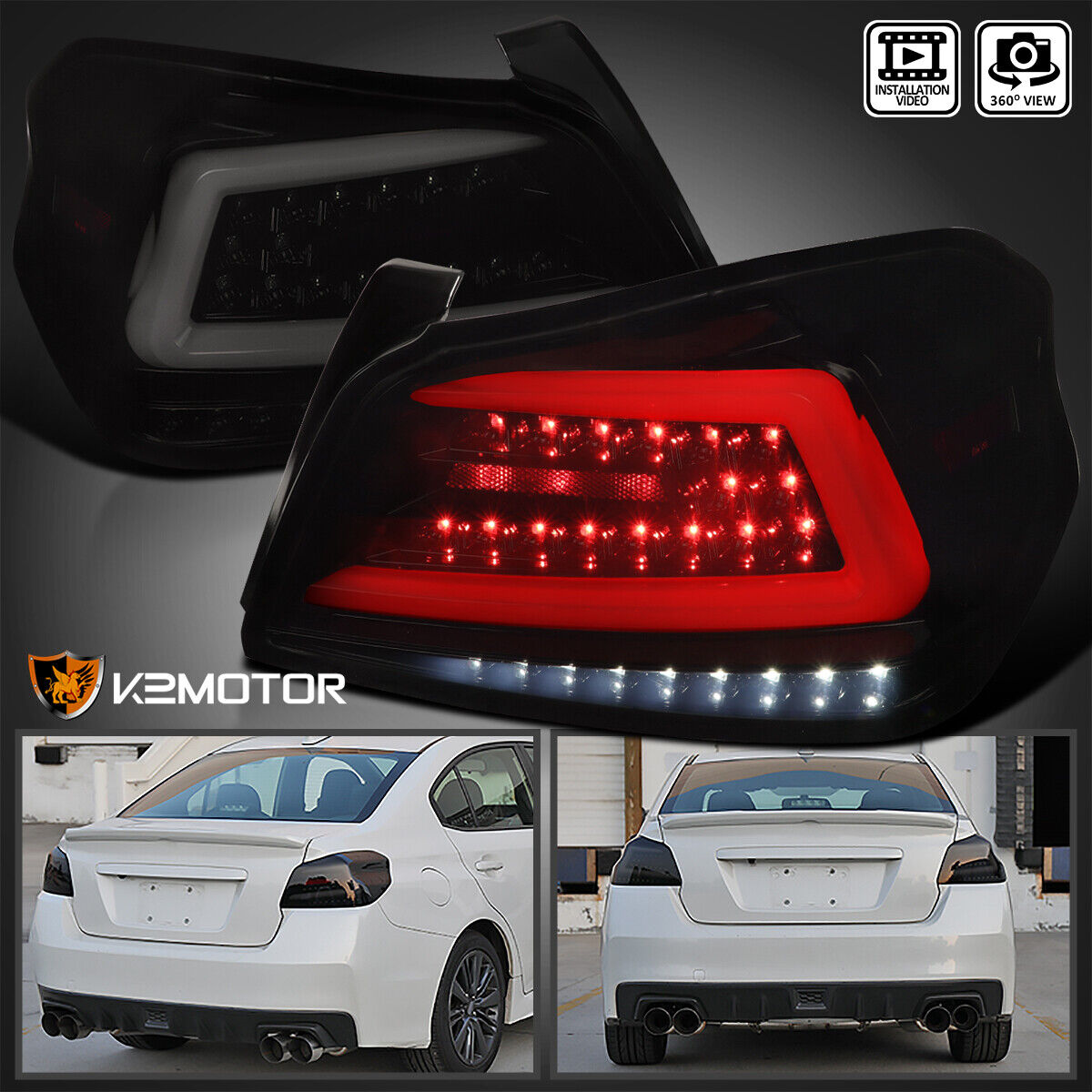 Fits 2015-2021 Subaru WRX STI Black Smoke LED Sequential Signal Tail Lights Lamp
