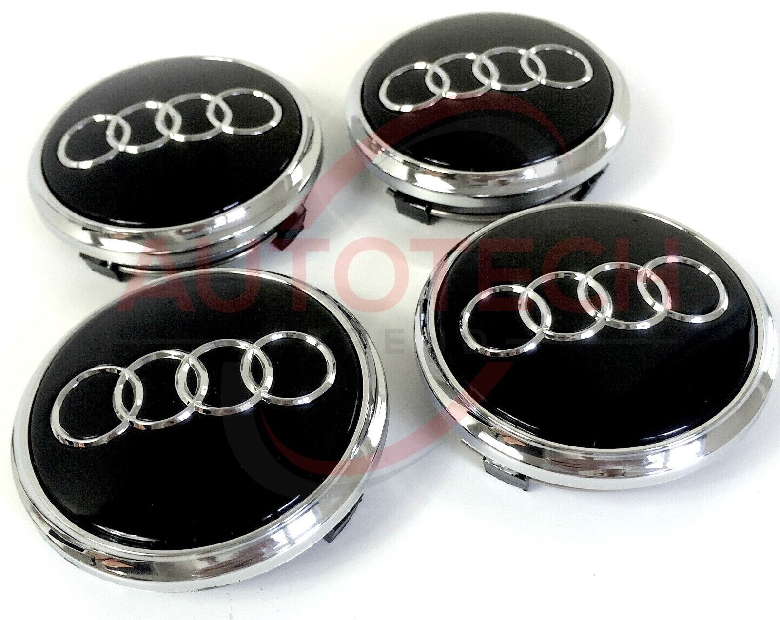 Audi 69mm Black Chrome Wheel Rim Center Hub Caps Emblem 4PC Set 4B0601170A