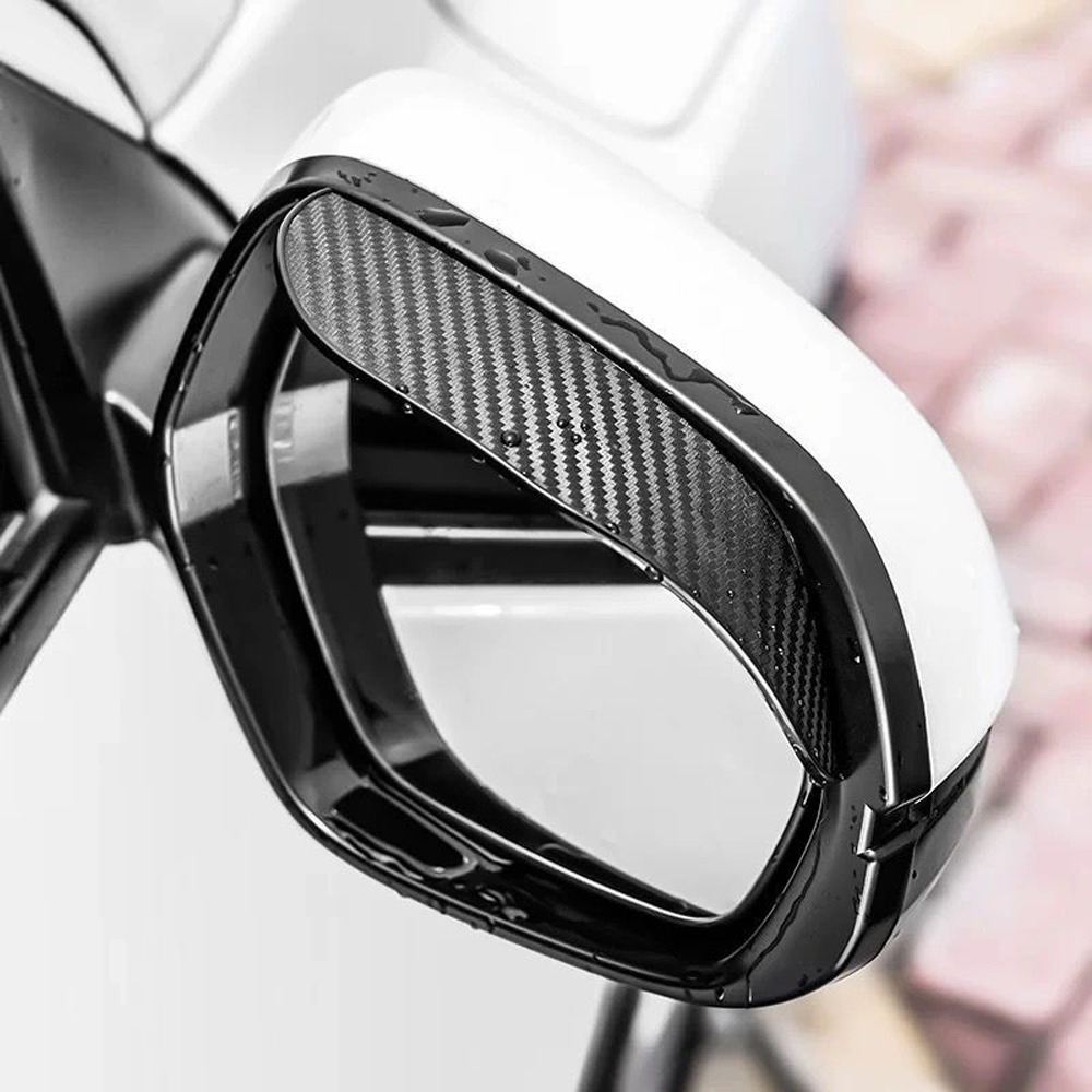 2x Car Carbon Fiber Black Rearview Side Mirror Rain Visor Guard Car Accessories