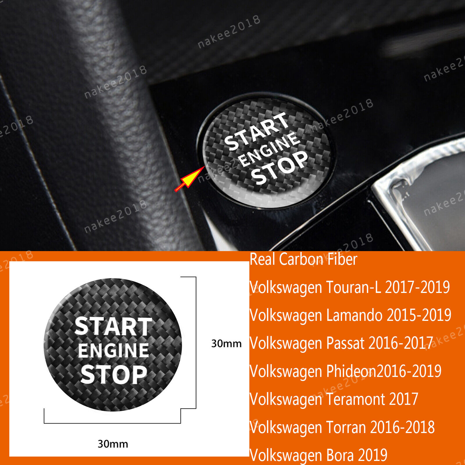 Real Carbon Engine Start Stop Button Trim For Volkswagen Passat16-17Phideon Bora