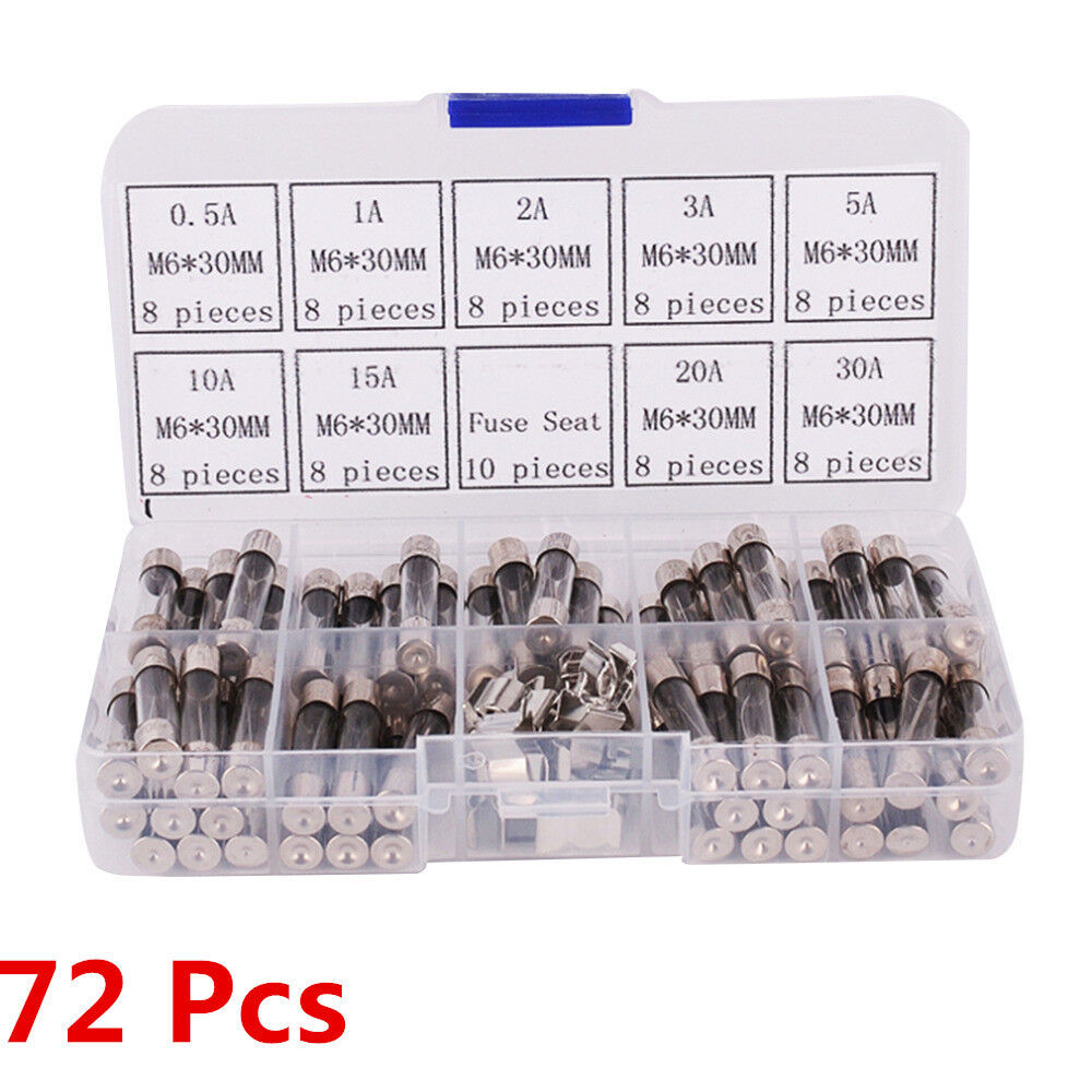 72 Pcs PC + Zinc Alloy Car Truck Electrical Assorted Kit Blade Fuse Glass Tube