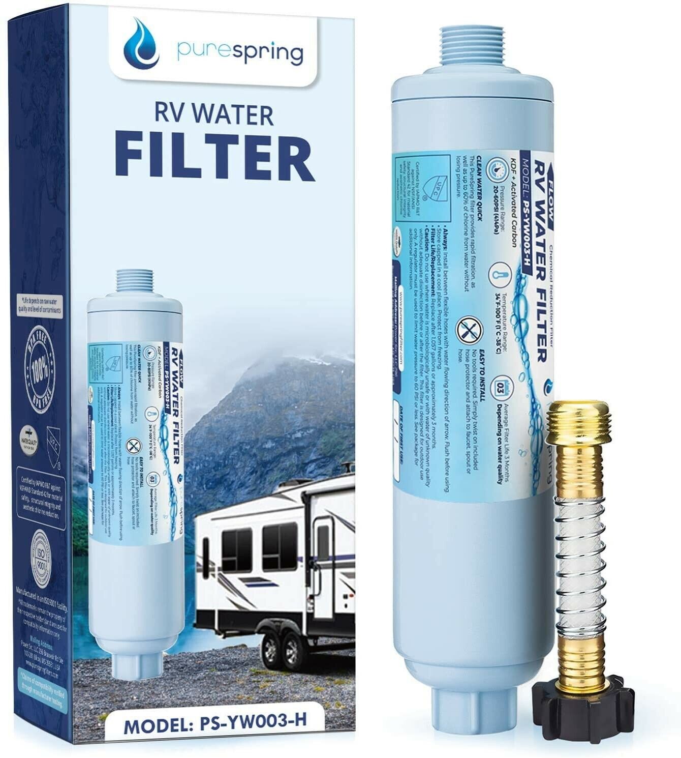 PureSpring RV Camper Water Filter w/ Flexible Hose | Fix Chlorine, Odor, & Taste
