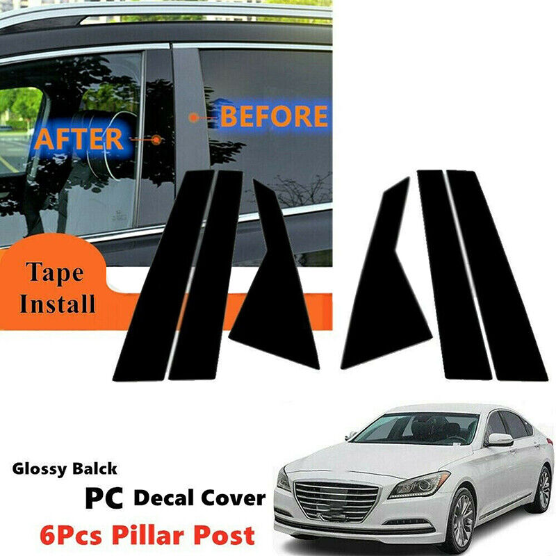 6pcs Black Pillar Posts Cover Door Trim For Hyundai Genesis G80 2015-2022 Sedan