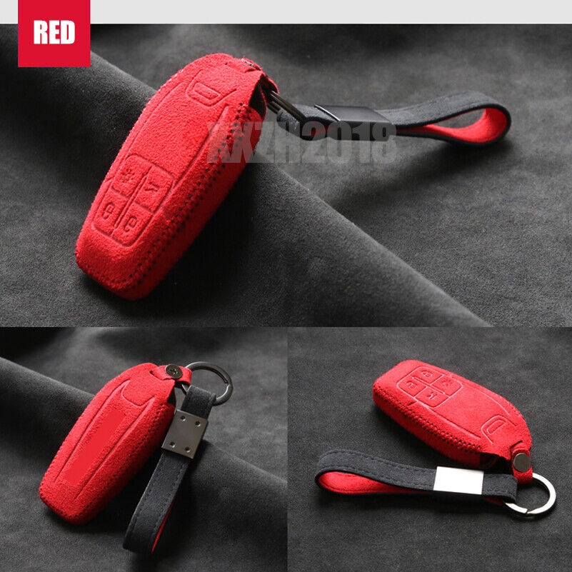 Red Alcantara Leather Key Fob Case Cover For Ferrari 458 588 488GTB LaFerrari