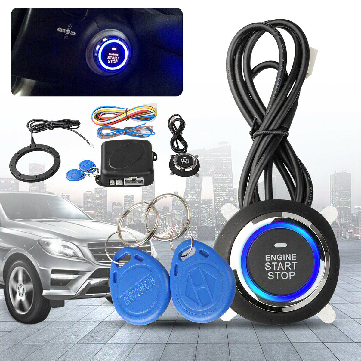 Car Ignition Switch 12V RFID Engine Start Push Button Keyless Entry Starter Kit