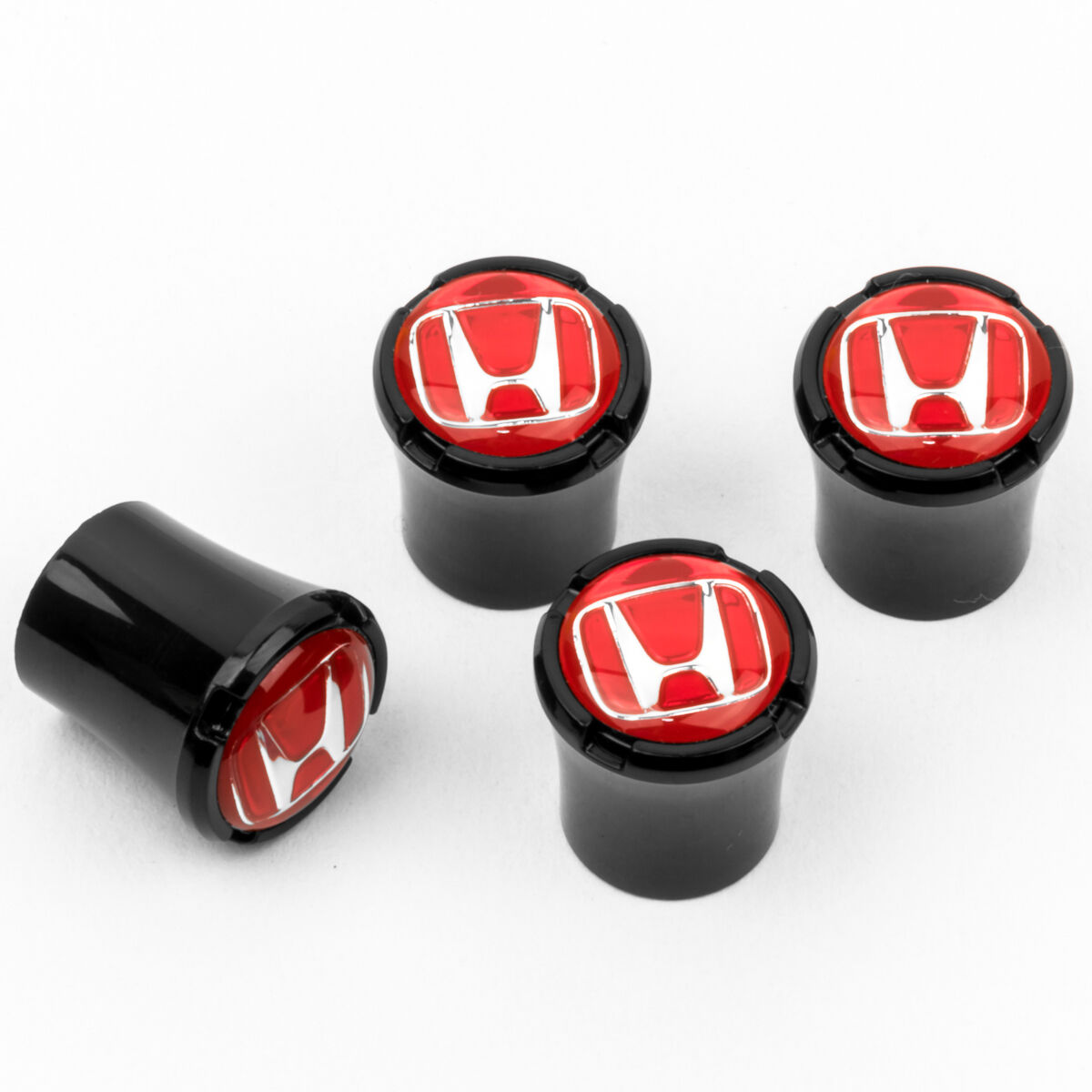 Honda Red Logo Black Tire Valve Stem Caps - USA Made Quality - Licensed