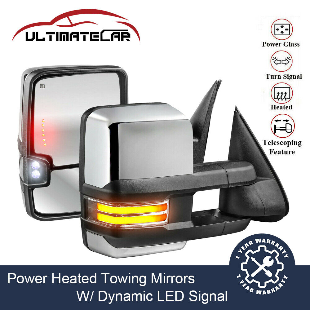 Chrome Power Heated LED Signal Tow Mirrors For 03-07 Chevy Silverado GMC Sierra