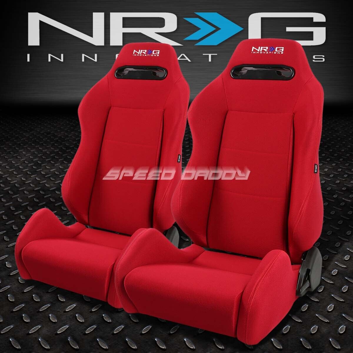 2 X NRG TYPE-R FULLY RECLINABLE RACING SEAT/SEATS+ADJUSTABLE SLIDER RED+STITCHES