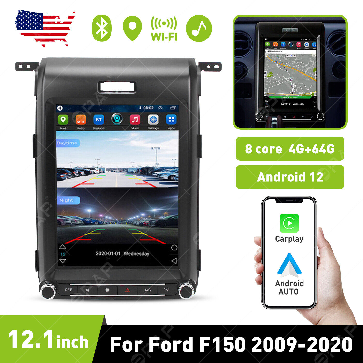 4+64G Car Stereo Radio Player GPS Android Touch Screen For Ford F150 2009-2020