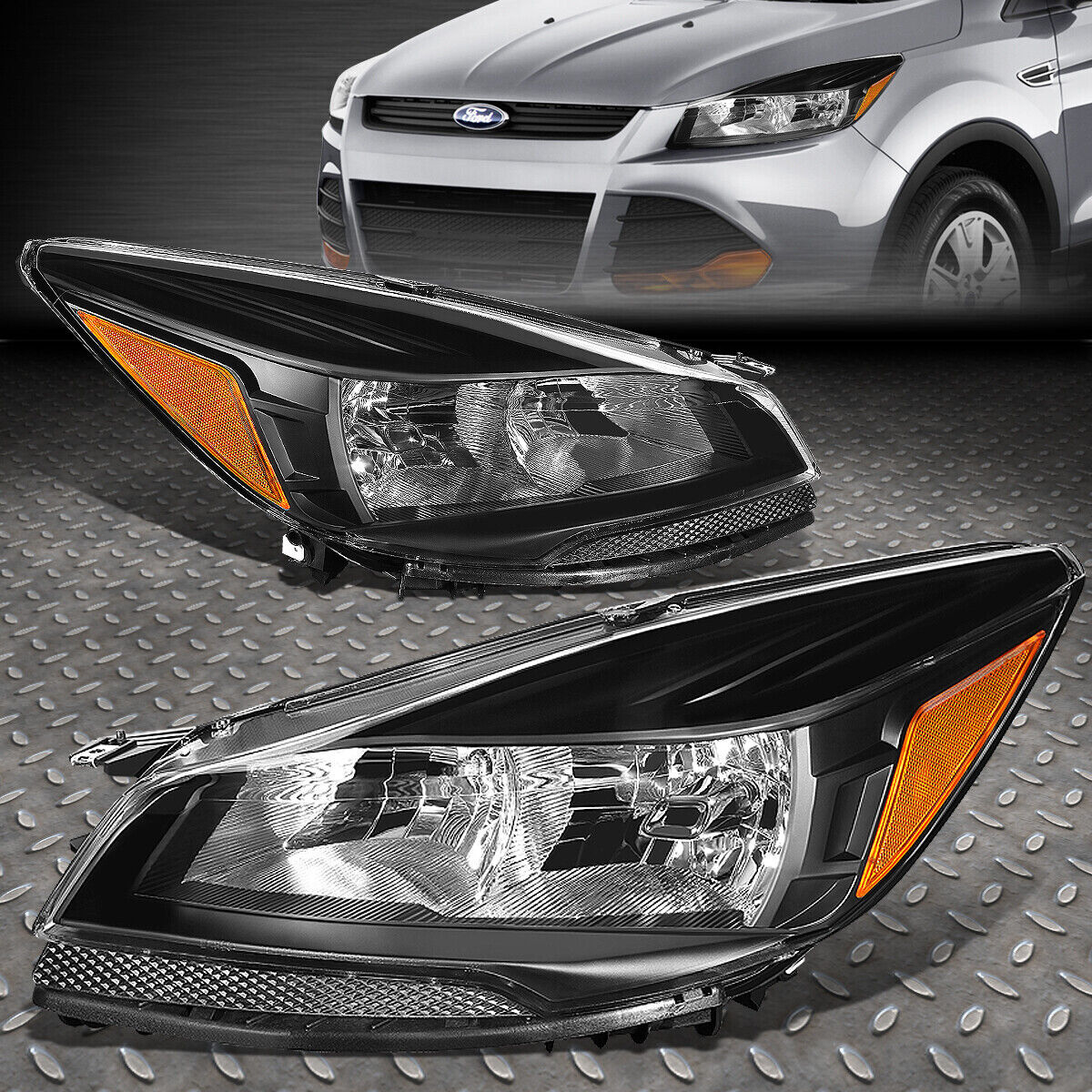 FOR 13-16 FORD ESCAPE BLACK HOUSING AMBER CORNER HEADLIGHT REPLACEMENT HEADLAMP