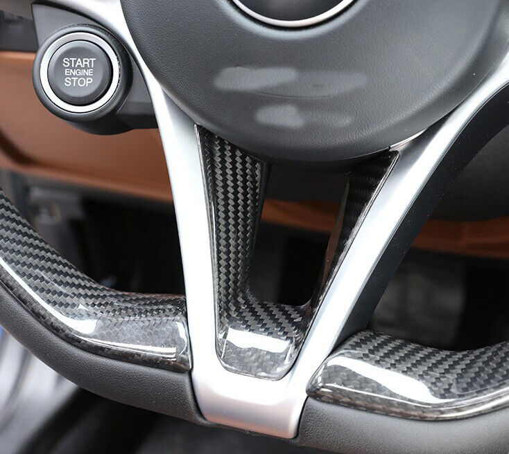 Carbon Fiber Steering Wheel Cover Trim Fit for Alfa Romeo Giulia Stelvio 17-20