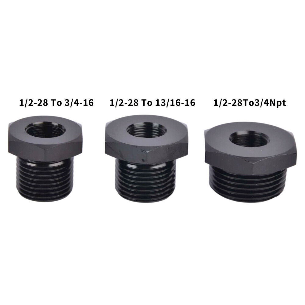3PCS 1/2-28 to 3/4-16, 13/16-16, 3/4 NPT Thread Oil Filter Adapters Black