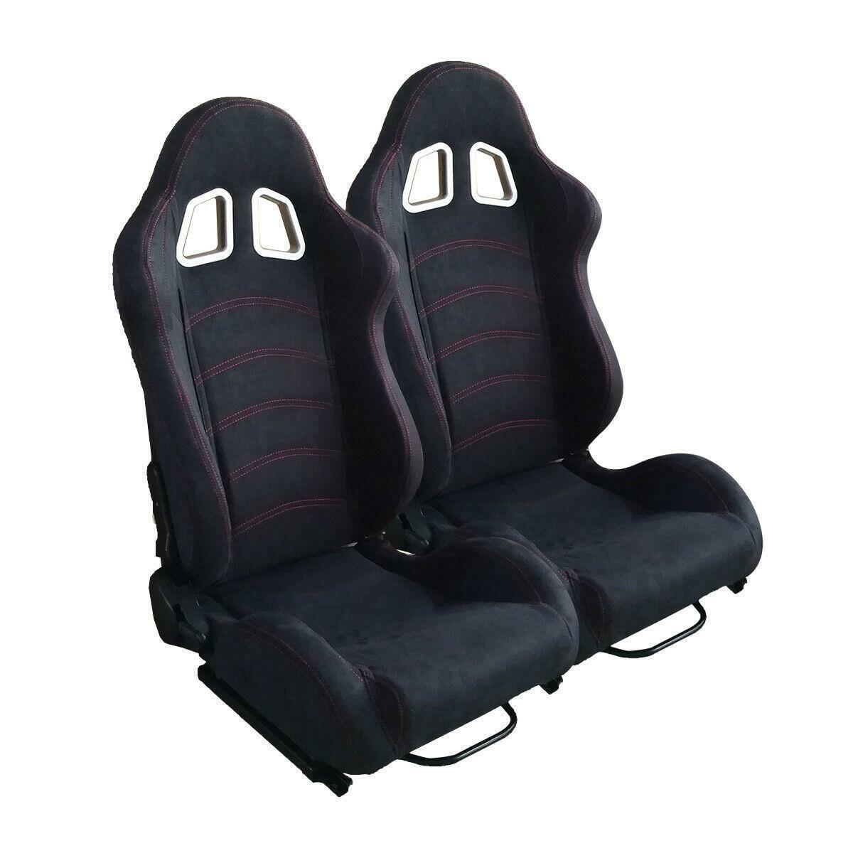 Black Suede Leather Racing Seat Doublr Red Stitch Reclinable Cloth