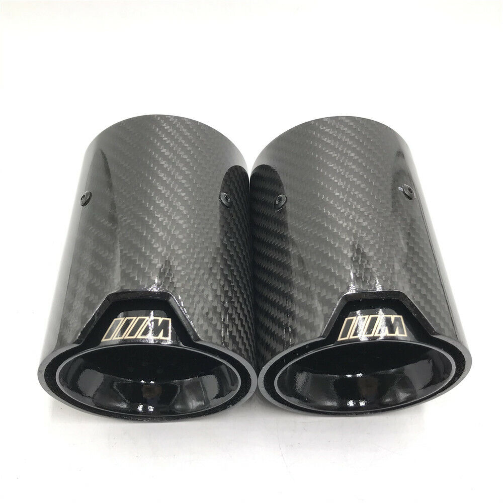 2* Carbon Fiber Exhaust Muffler Tips Pipe Glossy Grilled Silver for BMW M2 M3 M4