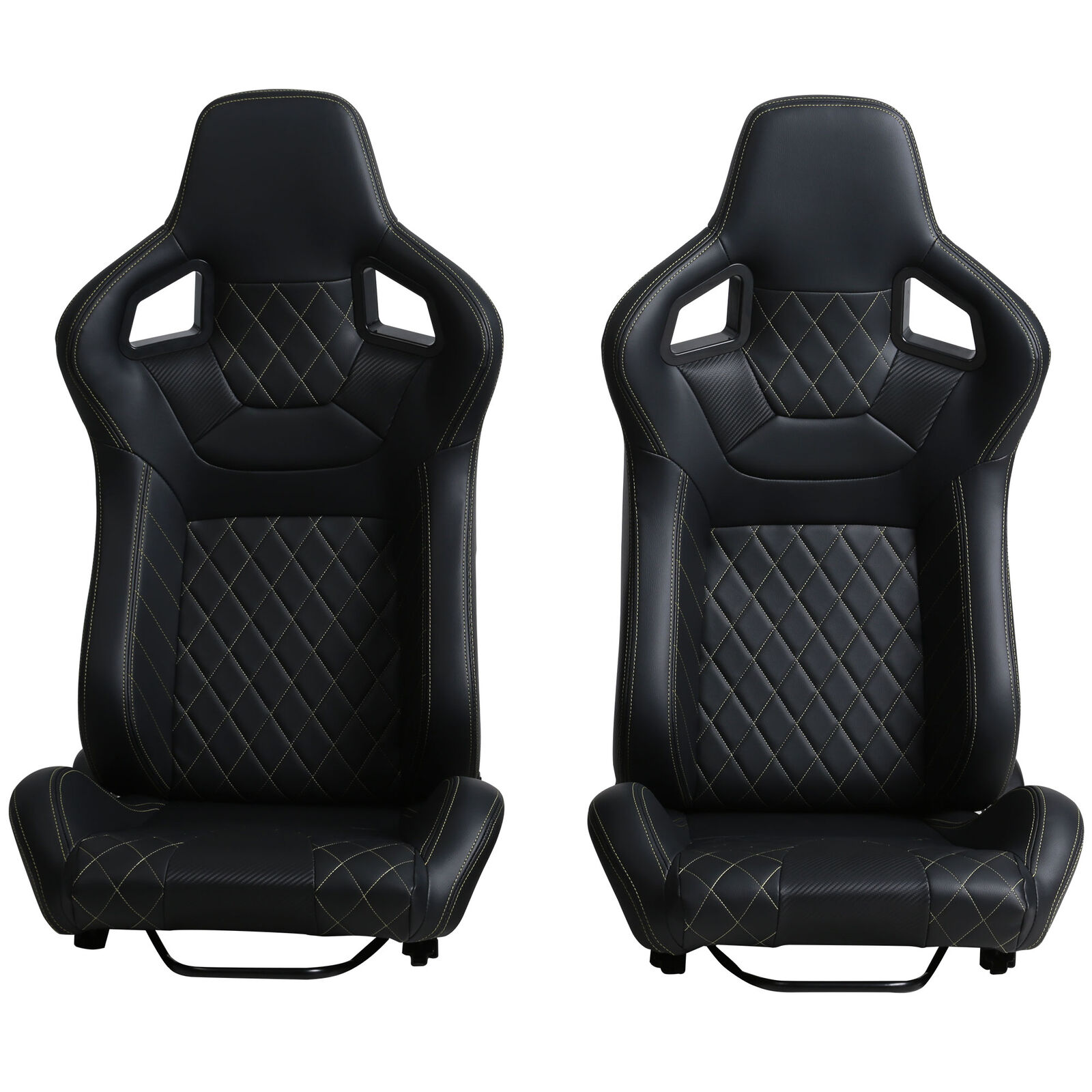1 Pair Racing Seats PVC Leather Reclinable Sport Bucket Seats Dual Sliders Black