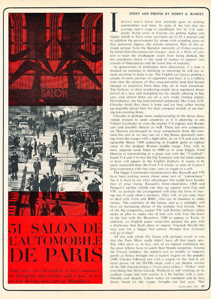1965 Paris Motor Show - Rene Bonnet D-jet - Car Original Print Article J209