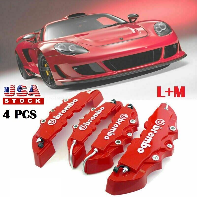 4Pcs Red Color Style 3D Car Universal Disc Brake Caliper Covers Front & Rear Kit