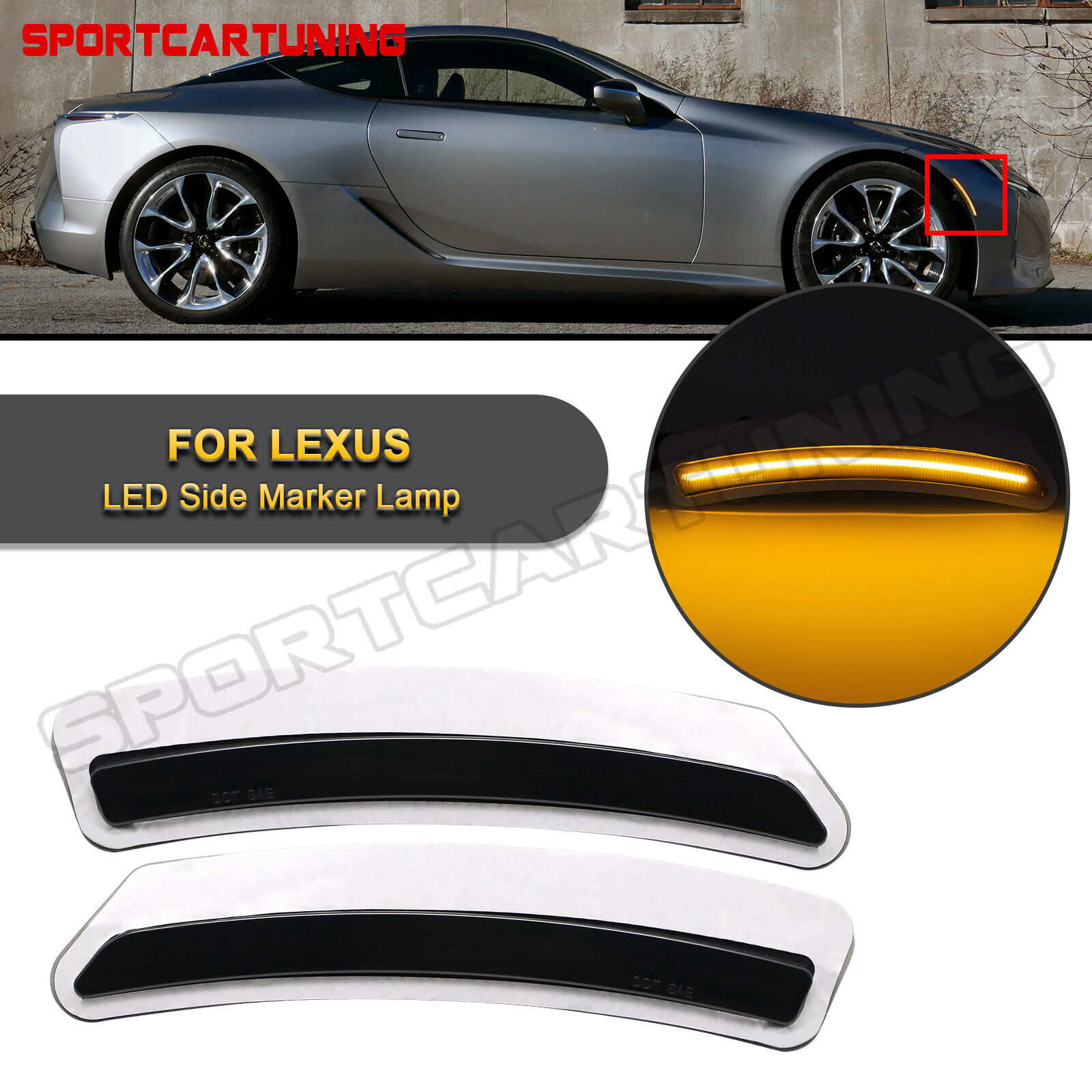For 2018-2022 Lexus LC500/LC500H 2PCS Smoked LED Amber Side Marker Signal Lights