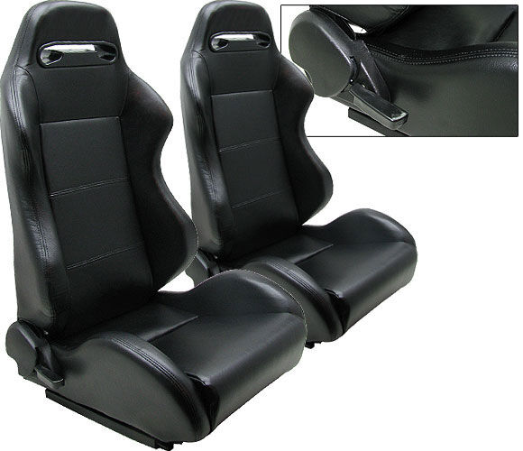 NEW 2 BLACK LEATHER RACING SEATS RECLINABLE W/ SLIDER ALL CHEVROLET **