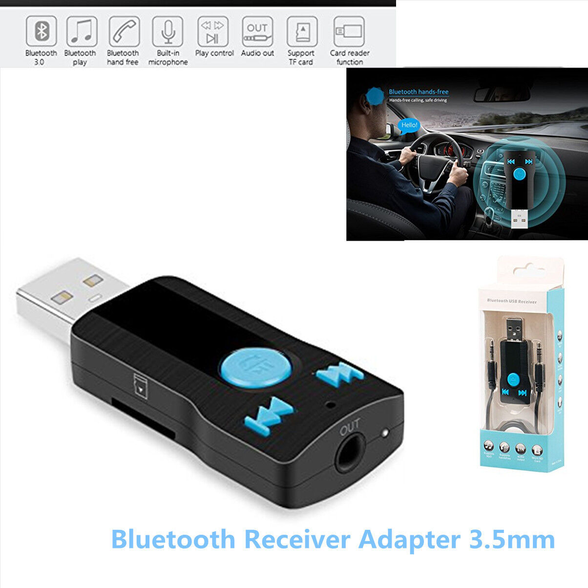 3.5mm USB Bluetooth Receiver Adapter For Stereo Audio Receiver&Adapter Speakers