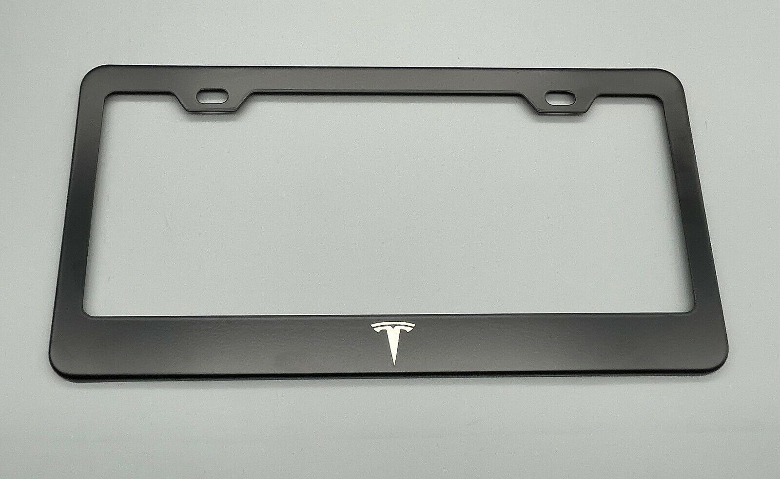Tesla Logo Black License Plate Frame Stainless Steel with Laser Engraved