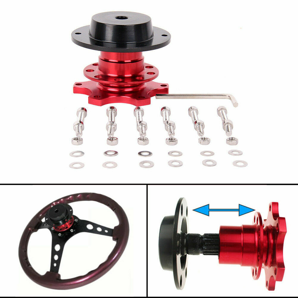 Universal Sports Steering Wheel Quick Release Snap Off Boss Kit Hub Adapter Red