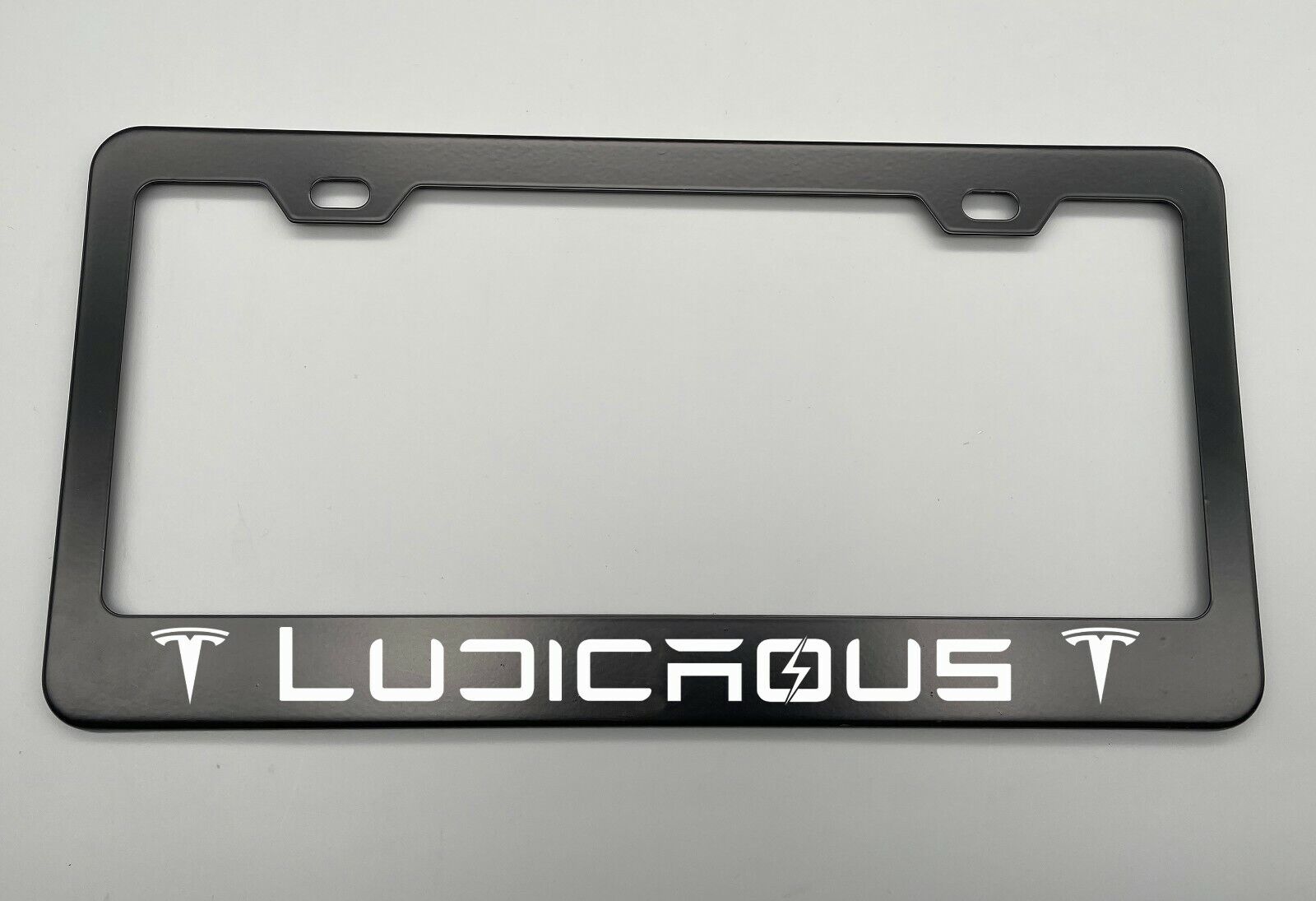 laser engraved Ludicrous BLACK Stainless Metal License Plate Frame fit Tesla