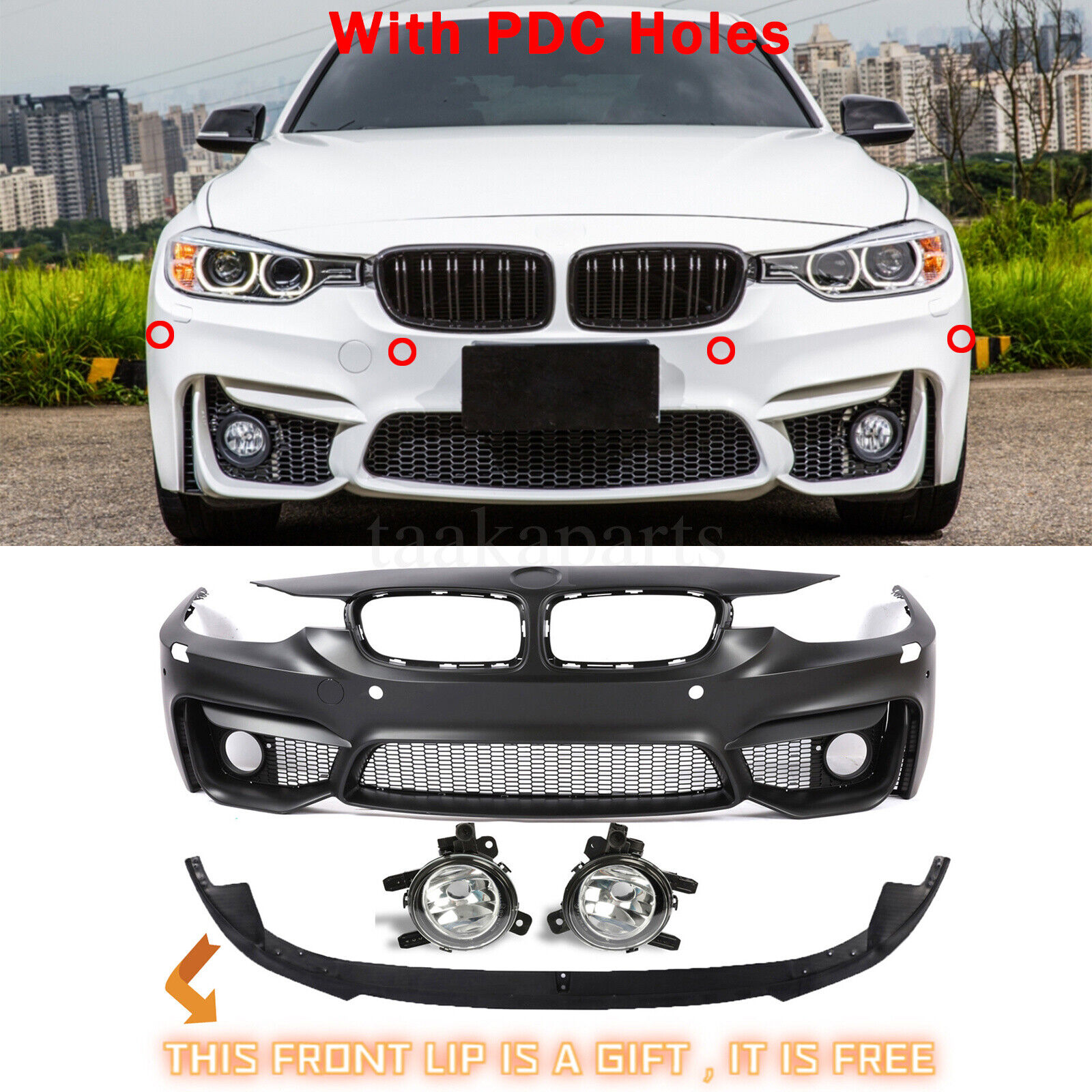 Unpainted F30 M3 Style Front Bumper Cover Kit For BMW F30 F31 3 Series 2012-2019