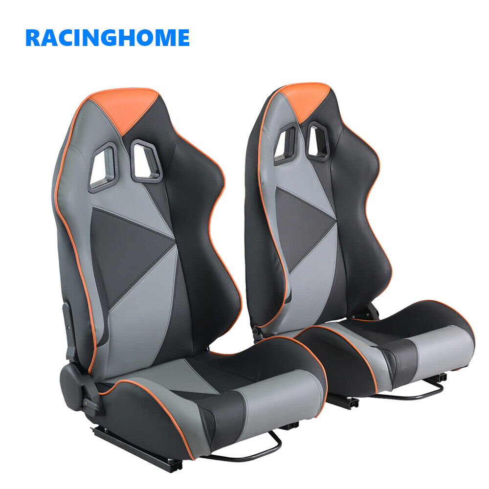 Universal Pairs Black +gray+orange Stitching PVC Leather Reclinable Racing Seats