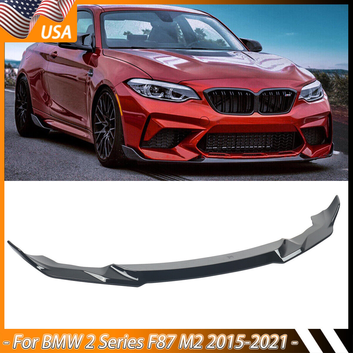 For 15-20 BMW F87 M2 Competition CS Style Gloss Black Front Bumper Lip Splitter