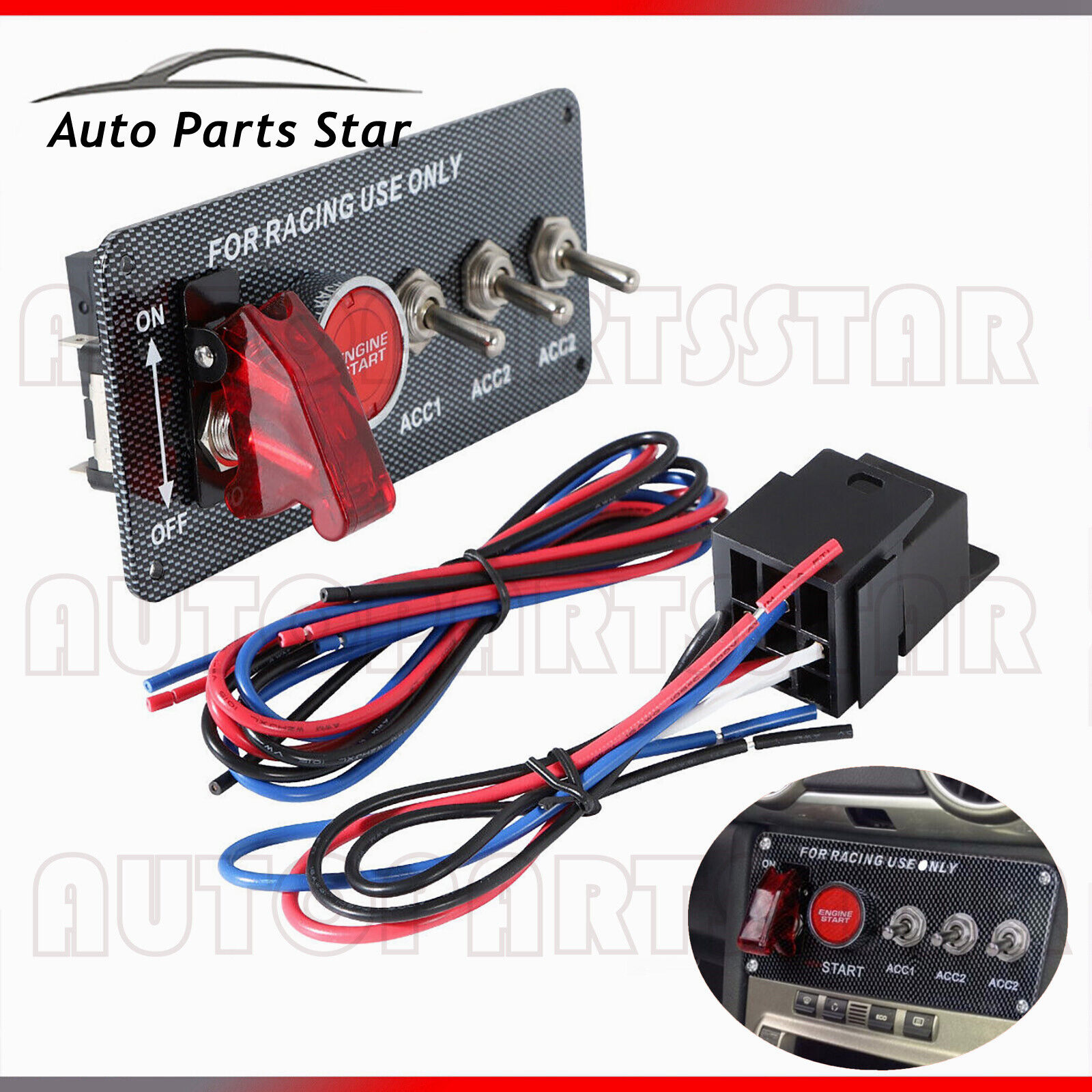 Carbon Ignition Switch Panel Engine Start Push Button LED 12V Toggle Racing Car