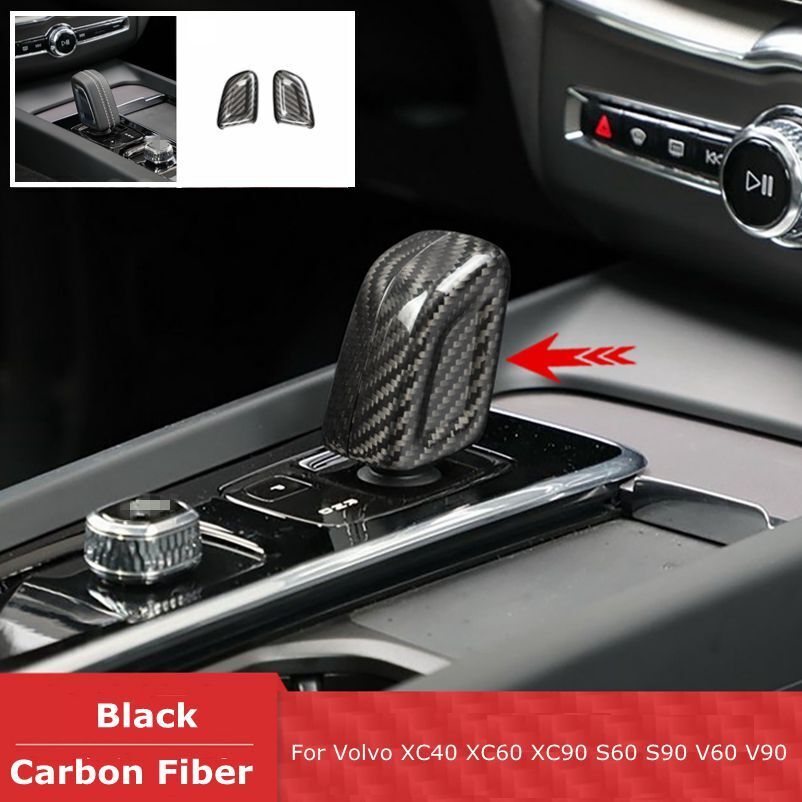 Black Carbon Fiber Car Gear Shift Knob Trim Cover For Volvo XC40 S60 S90 V90