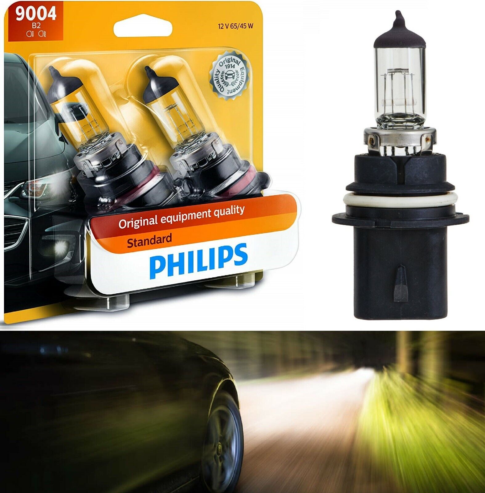Philips Standard 9004 HB1 65/45W Two Bulbs Head Light Replacement High Low Beam