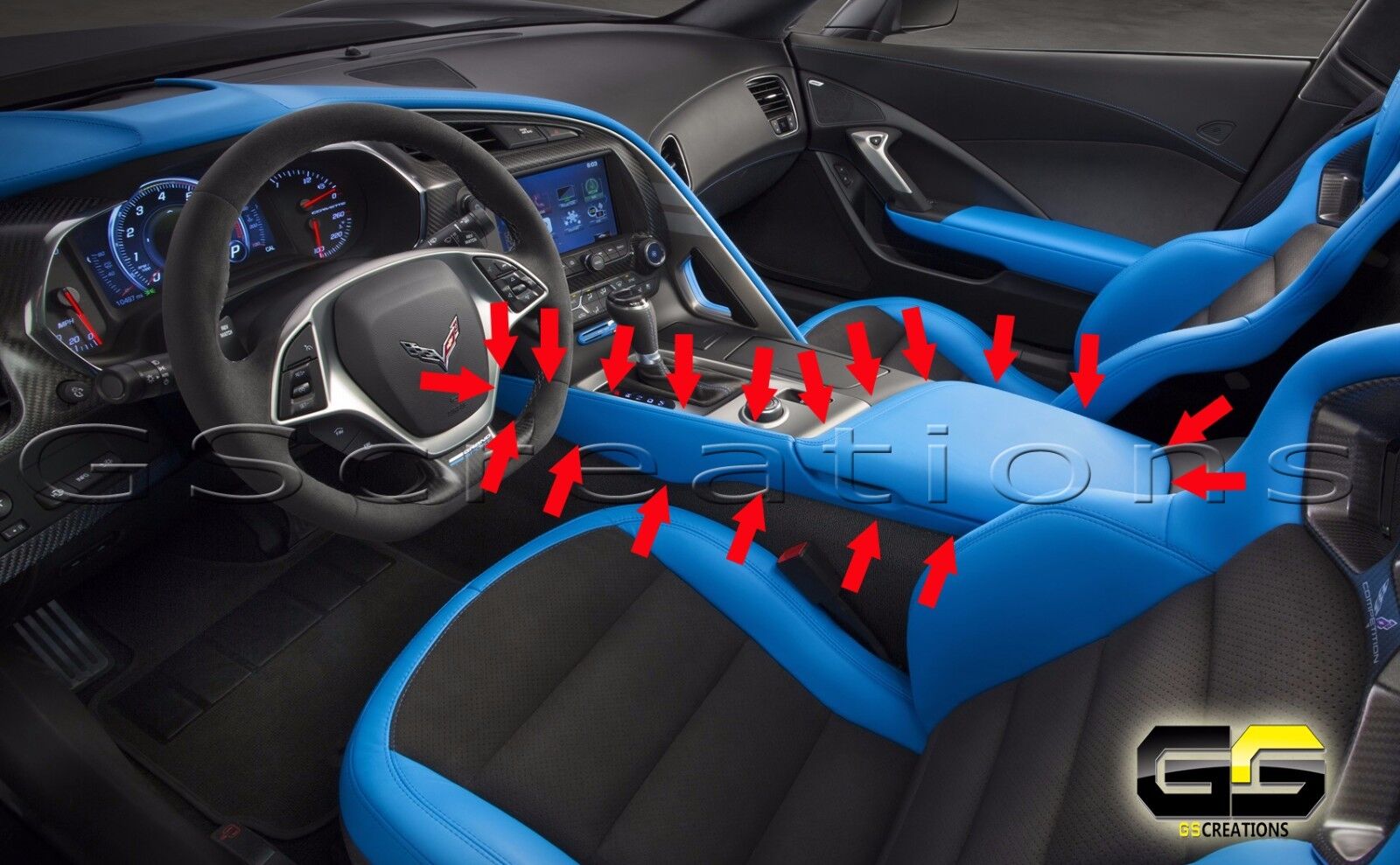 C7 Stingray Grand Sport Corvette Tension Blue Armrest & Console Trim Panel