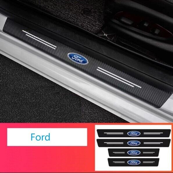 4 Pcs Car Logo Sills Protection Sticker Luminous Carbon Fiber Fit All Ford