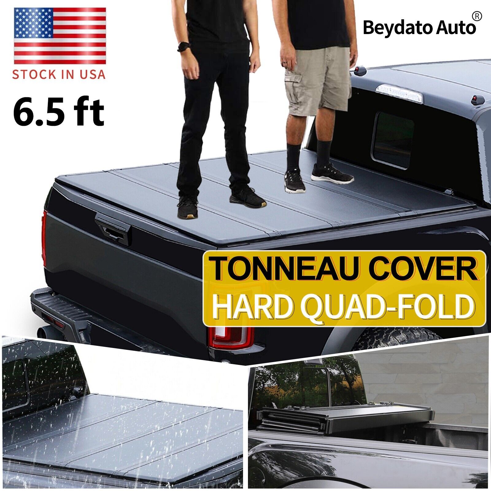 6.5ft FRP Hard Quad Fold Truck Bed Tonneau cover For 14-23 Sierra Silverado 1500