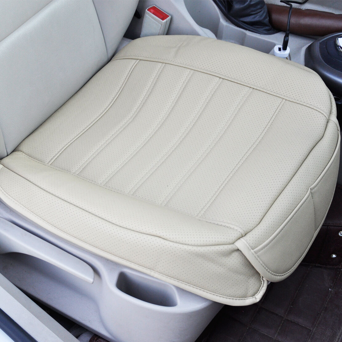 New Universal Beige Car Front Seat Cover Breathable PU leather Seat pad Cushion