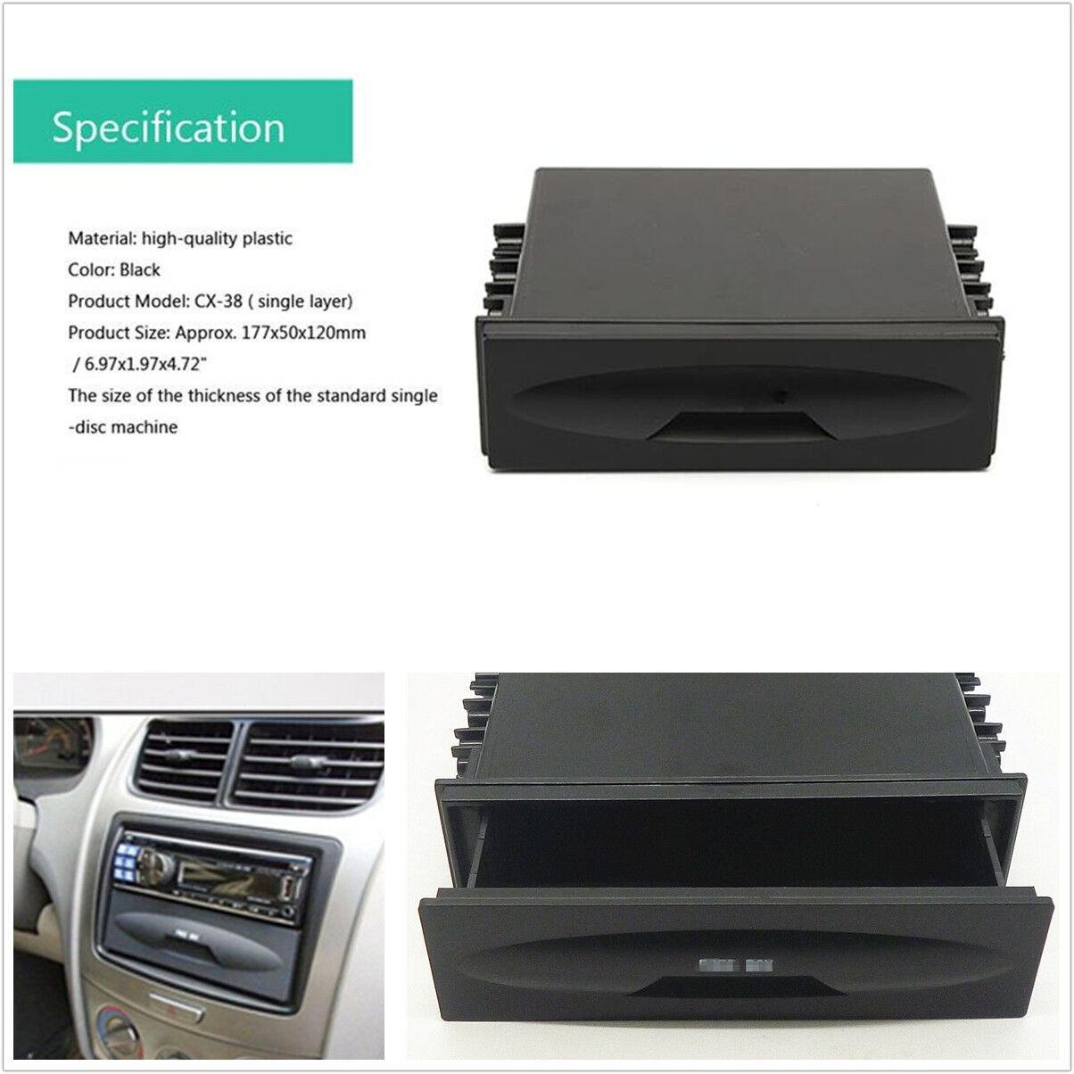 Universal Single Din Car CD Player Radio Stereo Dash Trim Storage Pocket Box Kit
