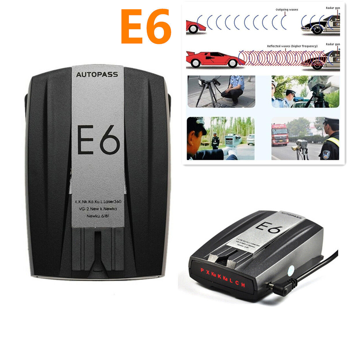 E6 360° 16 Band Car Motorbike Wireless Laser Radar Gun Speed Detector GPS Voice