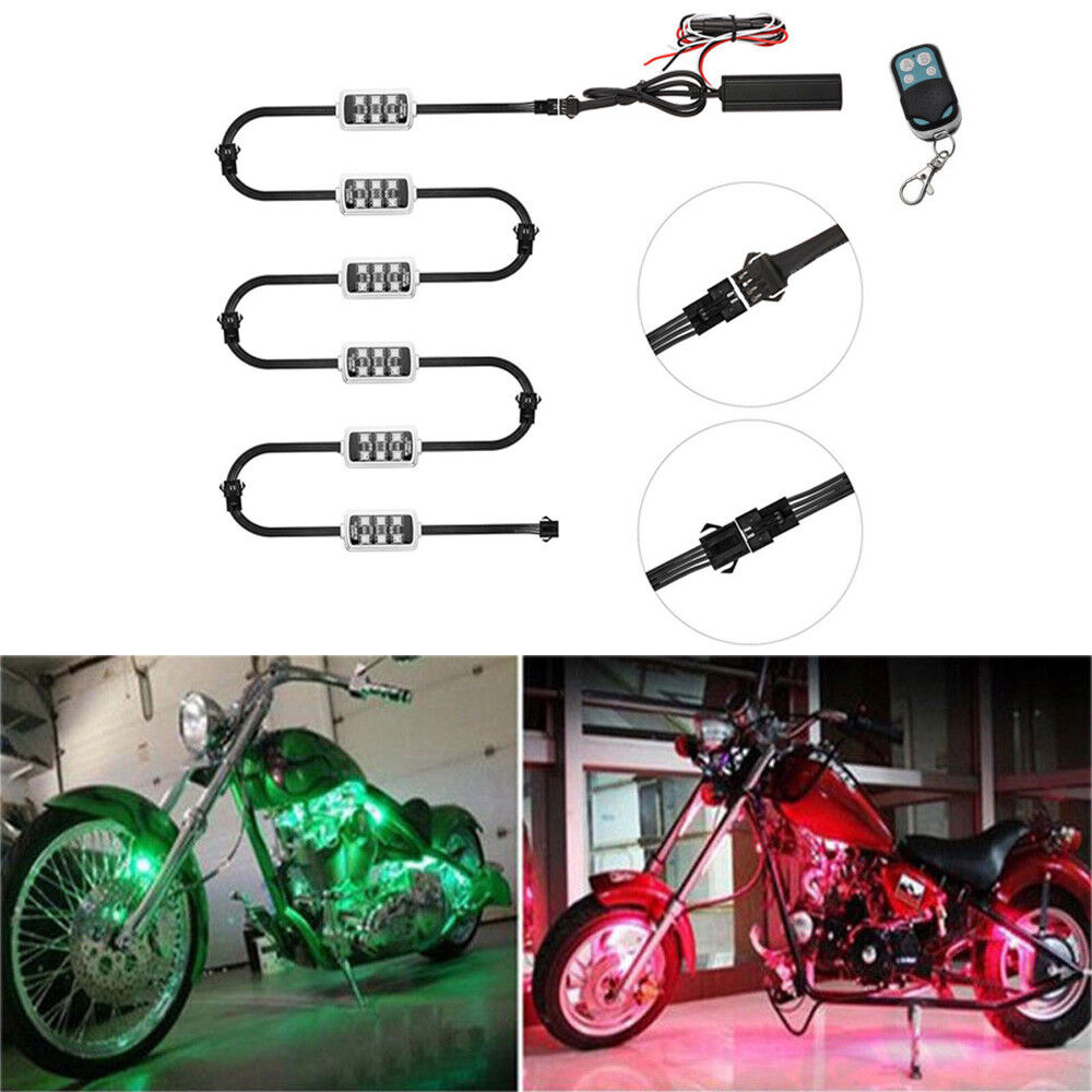 6pc Motorcycle 36 LED Under Glow Light Kit Multi-Color Neon Strip Remote Control