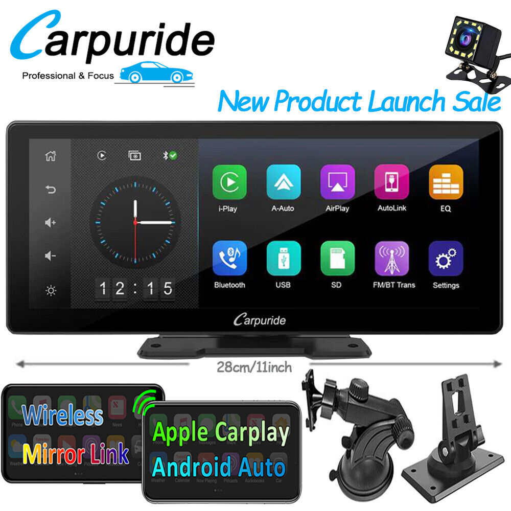 Carpuride NEW 10.3Inch Portable Car Stereo Wireless Apple Carplay & Android Auto