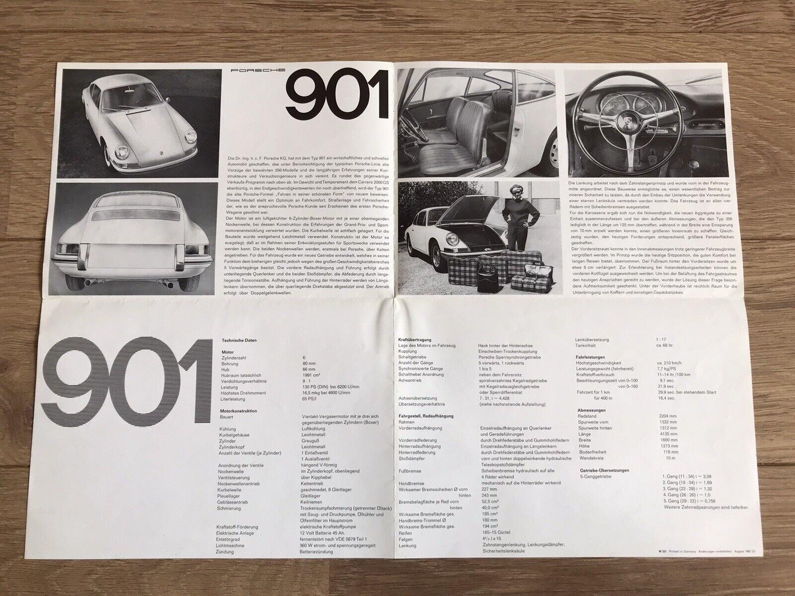 Porsche 901 / 911 August 1963 IAA Extrem Selten Techincal Data Brochure