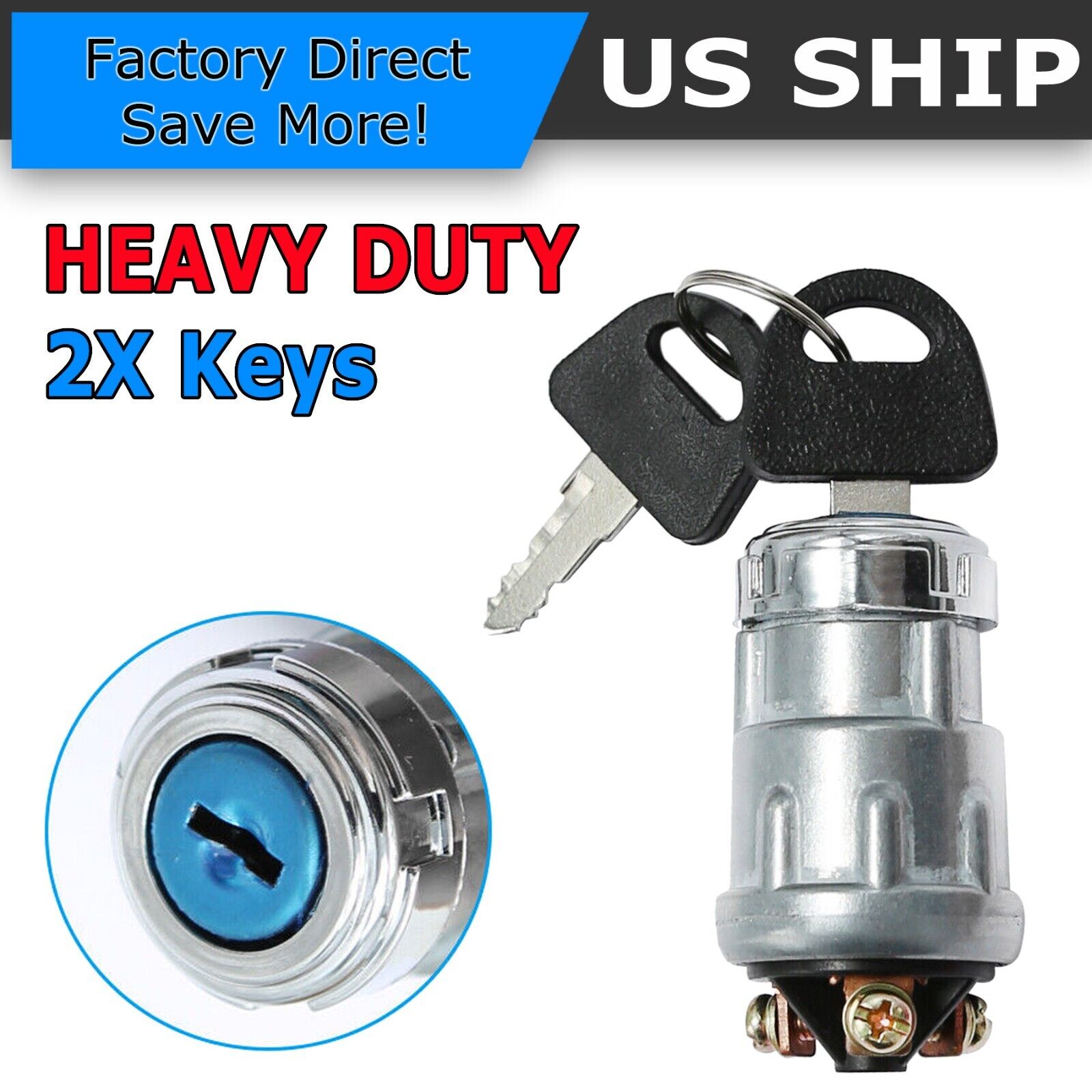 Ignition Key Starter Switch Barrel With 2 Keys For Truck Car Tractor Trailer