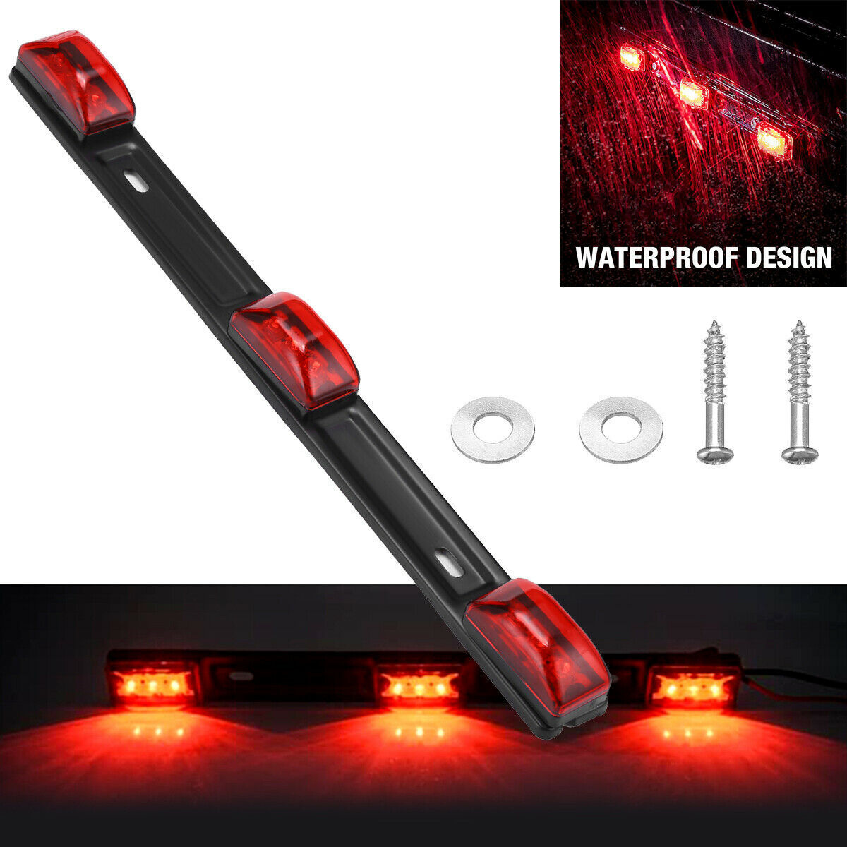 Red Clearance ID BAR Marker Light 3 Light 9 LED Trailer Sealed Lamp Waterproof