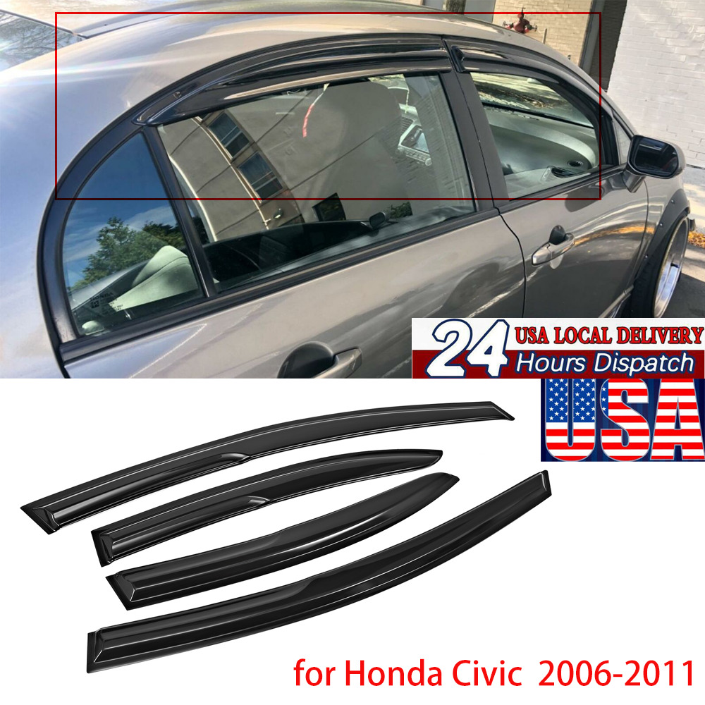 For 2006-2011 Honda Civic Mugen II Style Window Rain Guard Visors 4-Door Sedan